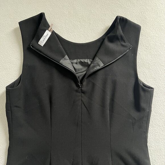 Calvin Klein Women Black Beige Stripe Lined Sheath Sleeveless Career Dress 6 - Picture 8 of 9
